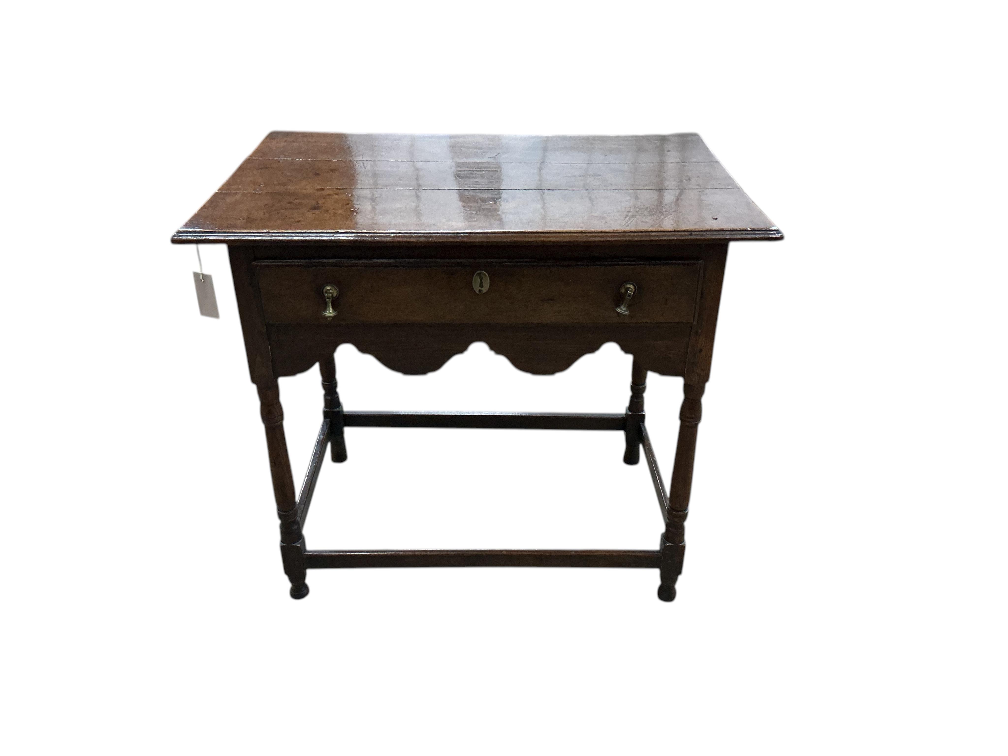 An 18th century oak side table, width 86cm, depth 58cm, height 74cm